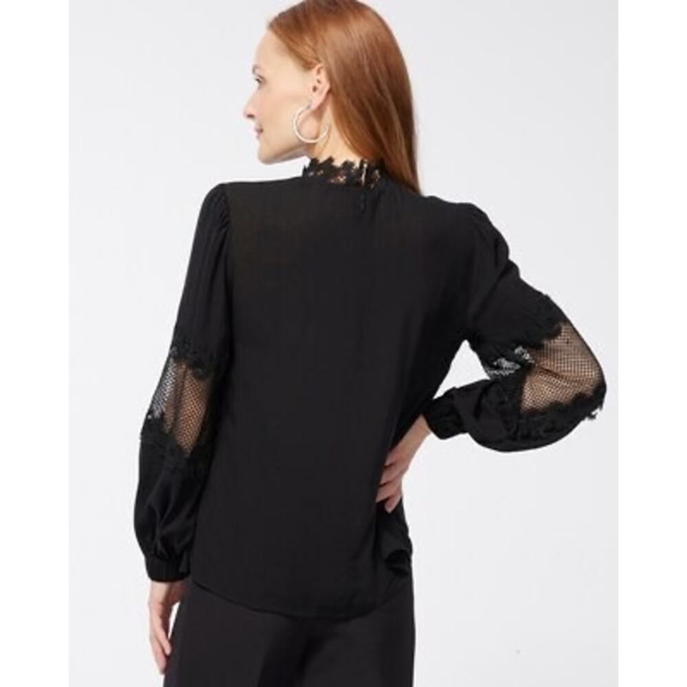 CHICOS Black Label | Womens Lace Trim Top $160 NEW Size 14 Black Whimsigoth Boho - Picture 14 of 16